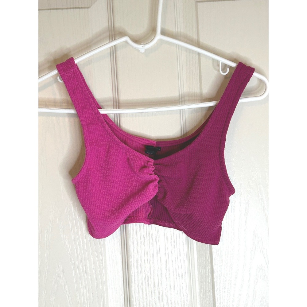 Wild Fable Two‎ Tone Pink Magenta Ribbed Cinched Front Crop Top Small